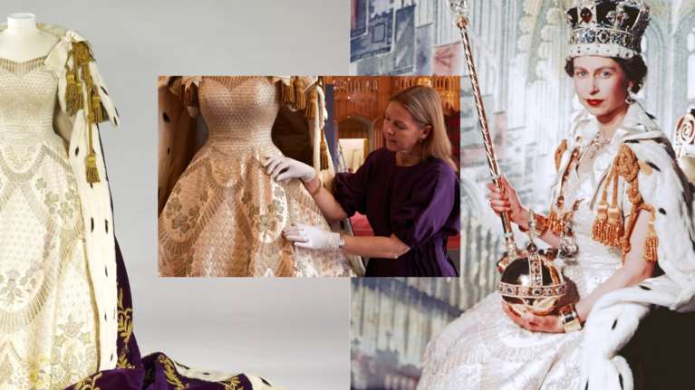 Mαργαριτάρια, πέρλες και κρύσταλλα: Αυτό είναι το εμβληματικό μεταξωτό φόρεμα της στέψης της Ελισάβετ