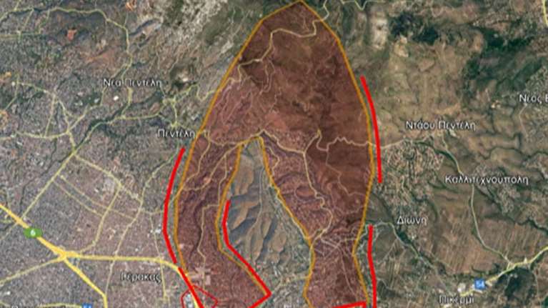 Φωτιά στην Πεντέλη: Ο χάρτης με τα ενεργά μέτωπα και τις περιοχές που καίγονται