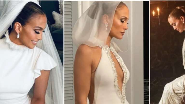 Tα τρία νυφικά της Jlo: Το ρομαντικό με τα 1.000 μαντήλια, το Chandelier dress &amp; το super αποκαλυπτικό