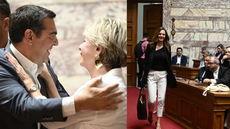 ΣΥΡΙΖΑ: Αποθέωση στον χαμογελαστό Αλέξη Τσίπρα - Μόνη και &quot;σφιγμένη&quot; στα πίσω έδρανα η Έφη Αχτσιόγλου