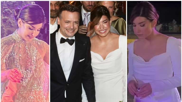 Γάμος Δούκα - Πολυτάνου: Το γοργονέ νυφικό, ο φθινοπωρινός στολισμός και η grande εμφάνιση της νύφης με παγιέτες, κρόσια και κάπα