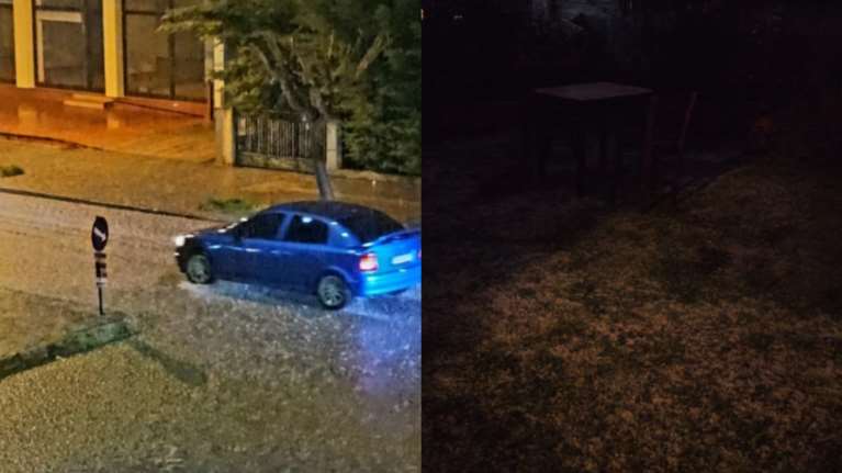 Κακοκαιρία: &quot;Ποτάμια&quot; οι δρόμοι στα Τρίκαλα - Το &quot;έστρωσε&quot; με χαλάζι [Εικόνες - Βίντεο]