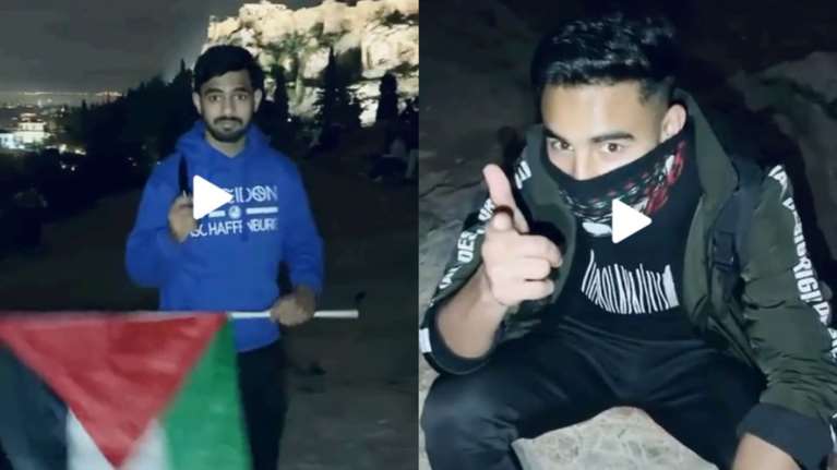 Βίντεο: Πακιστανός κρατά μαχαίρι και σημαία Παλαιστίνης με φόντο την Ακρόπολη