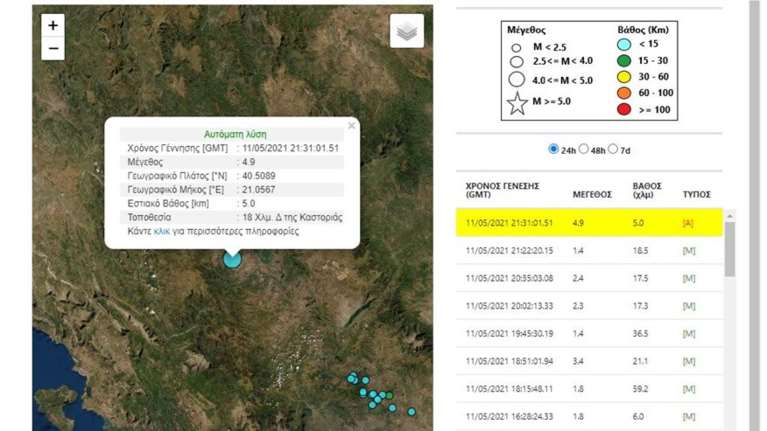 Καστοριά: Σεισμός 4,6 βαθμών της κλίμακας Ρίχτερ