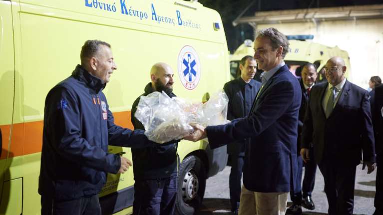 Επίσκεψη Κυριάκου Μητσοτάκη στο Ενιαίο Συντονιστικό Κέντρο Επιχειρήσεων του ΕΚΑΒ