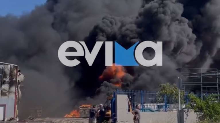 Ριτσώνα: Μεγάλη φωτιά σε εργοστάσιο - 112 στους κατοίκους για τους καπνούς [βίντεο]