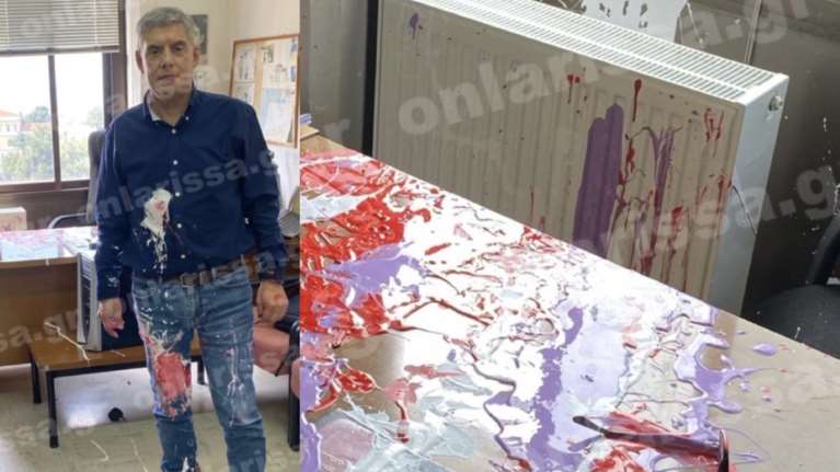 Επίθεση με μπογιές από τέσσερα άτομα δέχτηκε ο Κώστας Αγοραστός - &quot;Τι έχεις να μας πεις για τα Τέμπη&quot; [εικόνες]