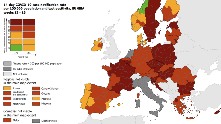 Χάρτης ECDC: Παραμένει στο κόκκινο η Ελλάδα - Στο βαθύ κόκκινο η Δυτική Μακεδονία
