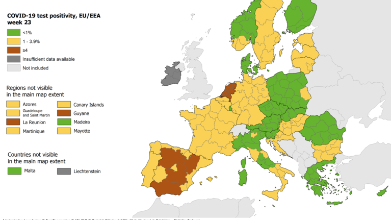 Χάρτης ECDC: "Πράσινη" η Ελλάδα - Κάτω από το 1% ο δείκτης θετικότητας