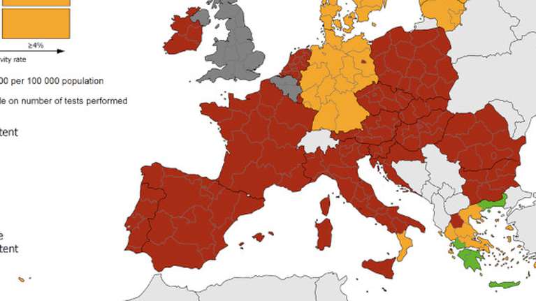 Κορονοϊός: Παρά την έξαρση, (ακόμα...) τα πάμε καλύτερα από την υπόλοιπη Ευρώπη- Οι χάρτες του ECDC