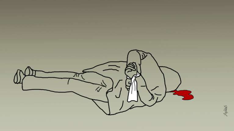 Σκίτσο - γροθιά του Αρκά για τη σφαγή στην Μπούτσα της Ουκρανίας