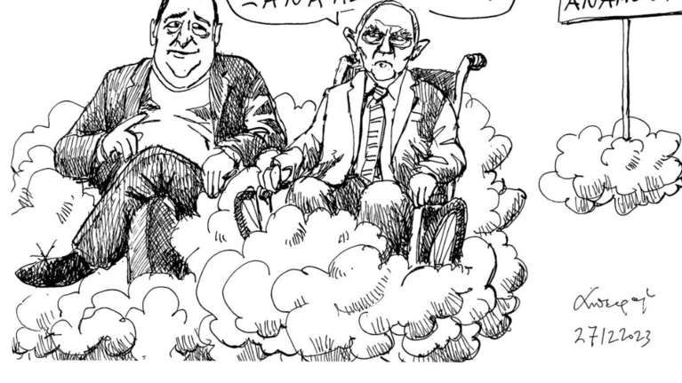 Viral το νέο σκίτσο του Ανδρέα Πετρουλάκη: Ο ξεκαρδιστικός διάλογος Βασίλη Καρρά με Σόιμπλε - &quot;Θες να με ξαναπεθάνεις;&quot;