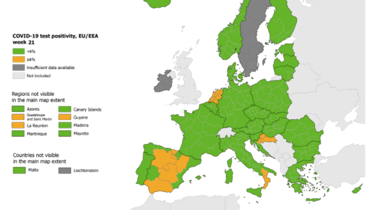 ECDC: &quot;Πράσινη&quot; σχεδόν όλη η Ευρώπη - Κάτω από το 4% ο δείκτης θετικότητας στην Ελλάδα