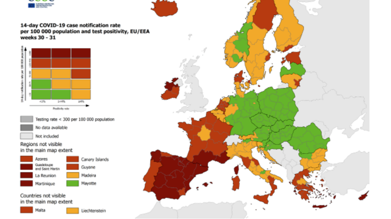 ECDC: Σε &quot;βαθύ κόκκινο&quot; τα ελληνικά νησιά - Σαρώνει ο κορονοϊός σε Κρήτη, Κυκλάδες, Δωδεκάνησα και Ιόνιο