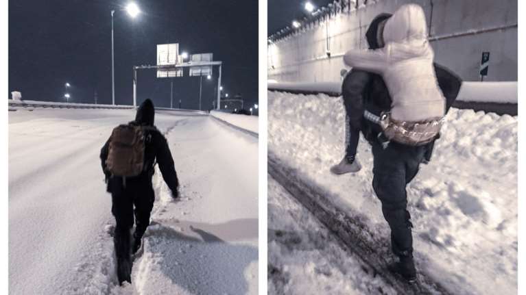 Απίστευτες εικόνες: Αστυνομικοί κουβάλησαν στην πλάτη τους κοριτσάκι για να το απεγκλωβίσουν από την Αττική Οδό [βίντεο]