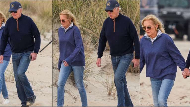 Τρεκλίζοντας στην αμμουδιά: Ο Μπάιντεν δυσκολεύεται αλλά στέκεται όρθιος πλάι στην Τζιλ που δεν του ρίχνει ούτε βλέμμα