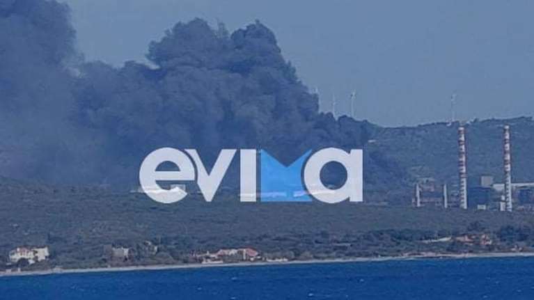 Mεγάλη φωτιά στο Αλιβέρι κοντά στο εργοστάσιο της ΔΕΗ