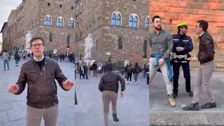 Φλωρεντία: Έξαλλος ο δήμαρχος της πόλης απομακρύνει με τις κλωτσιές ακτιβιστή που βανδάλιζε το Παλάτσο Βέκιο [Βίντεο]