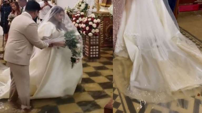 Δεν άφησαν τον τυφώνα να τους χαλάσει τον γάμο: Νύφη και γαμπρός από τις Φιλιππίνες παντρεύτηκαν σε πλημμυρισμένη εκκλησία