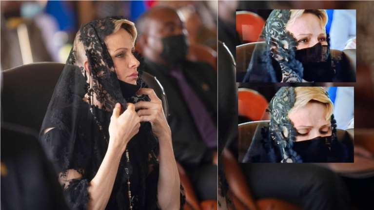 Πριγκίπισσα Σαρλίν: Συντετριμμένη με μαύρο δαντελένιο πέπλο στην κηδεία του βασιλιά των ζουλού