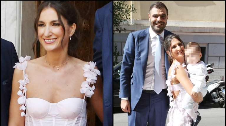 Βάφτιση γιου Μαρινάκη: Η κομψή μαμά με το φόρεμα με τα τρισδιάσταστα φλοράλ και ο στολισμός με ορτανσίες και χαμομήλια