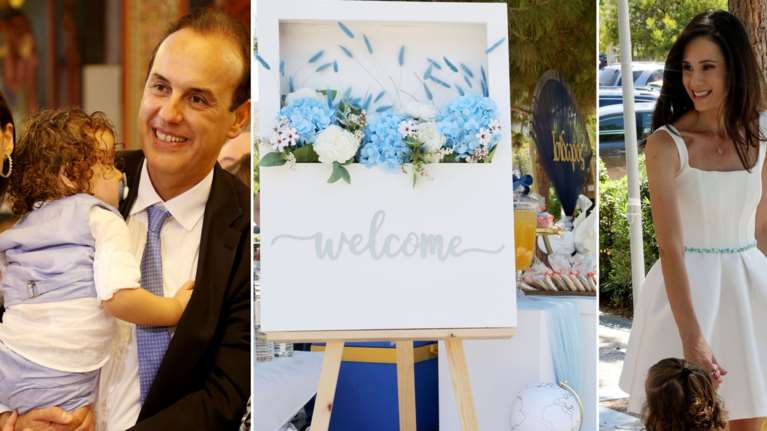 Ο δήμαρχος Γλυφάδας βάφτισε τον γιο του: Η κομψή μαμά με λευκό φόρεμα, οι κόρες με τα ίδια φορέματα &amp; ο στολισμός με ορτανσίες
