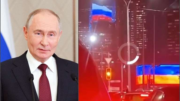 "Εκπληξη" για τον Πούτιν: Η σημαία της Ουκρανίας εμφανίστηκε ξαφνικά σε οθόνη στη διάρκεια της επίσκεψής του στο Καζακστάν