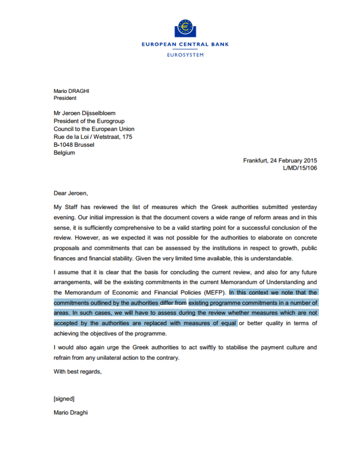 Ντράγκι: «Ναι» με επιφυλάξεις στη λίστα της Αθήνας