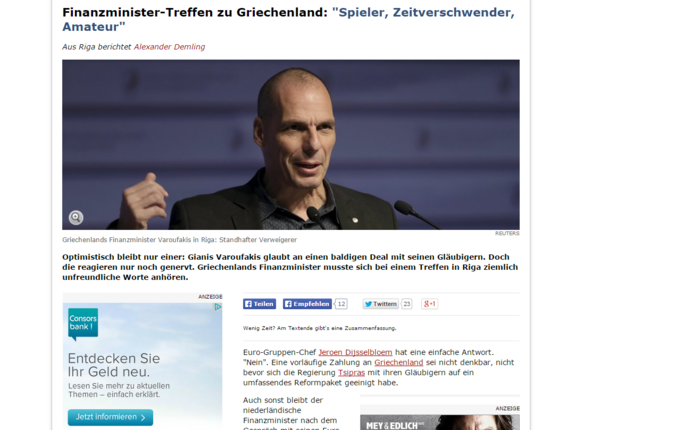 Der Spiegel: Ο Βαρουφάκης είναι ο μόνος αισιόδοξος για συμφωνία