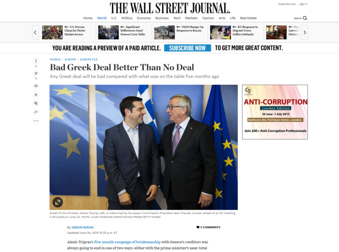 WSJ: Μια κακή συμφωνία είναι καλύτερη από μη συμφωνία