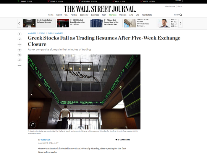 Το κραχ του Χρηματιστηρίου στα διεθνή ΜΜΕ