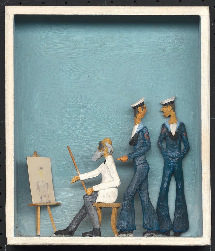 Θοδωρής Παπακωνσταντίνου, Ο ζωγράφοςπερί το 1980, ξύλινο ανάγλυφο, πλαστικό χρώμα, 24,5x21x4 εκ.