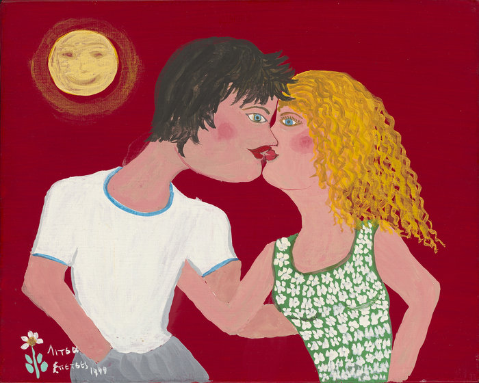 Λίτσα Παπακωνσταντίνου, Λουλούδιαπερί το 1980, πλαστικό σε καμβά, 18x24 εκ.