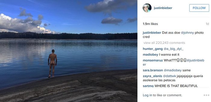 Ο Justin Bieber ολόγυμνος απολαμβάνει τις ομορφιές της φύσης