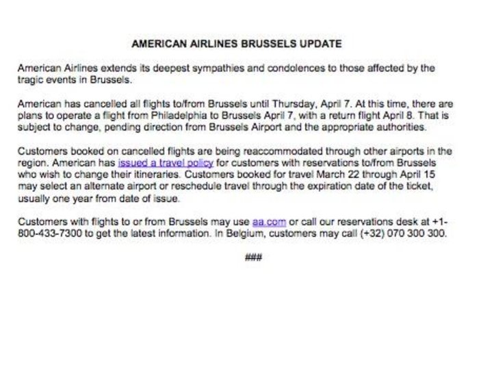 Η American Airlines ματαιώνει εκτάκτως όλες τις πτήσεις για Βρυξέλλες