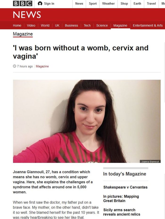 Η εξομολόγηση μιας Ελληνίδας στο BBC: Γεννήθηκα χωρίς μήτρα,τράχηλο & κόλπο