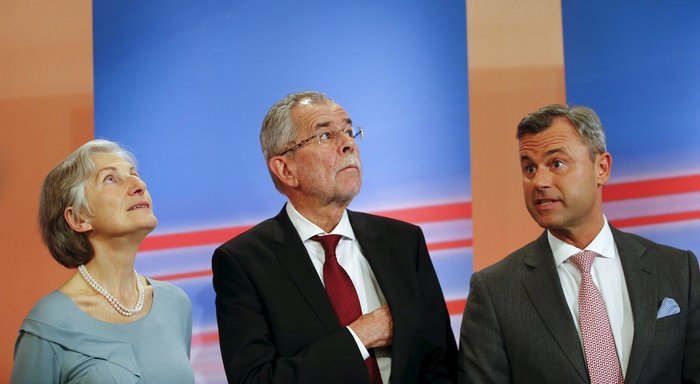 Οι υποψήφιοι Νόρμπερτ Χόφερ, Αλεξάντερ φαν ντερ Μπέλεν και Ίρμγκαρντ Γκρις κατά τη διάρκεια τηλεοπτικού debate