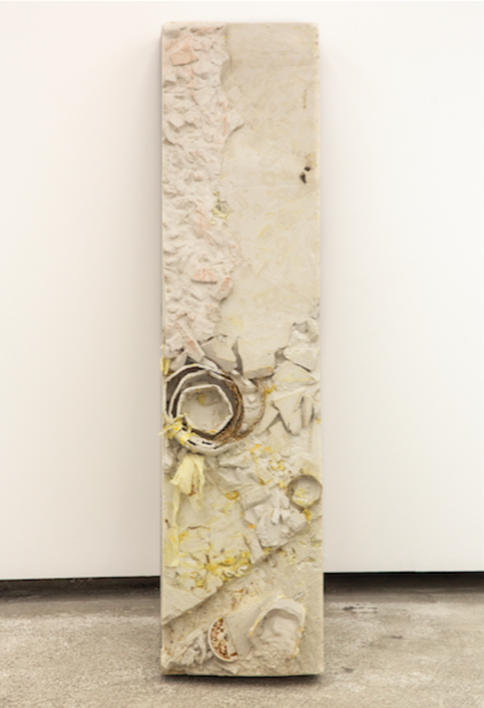 2. Clad (Multi Story) IV|2014 Metal stud, drywall, screws, plaster, Multi Story scraps, Clad (Multi Story) III, scraps, studio sweepings 164  x 41  x 18 cm