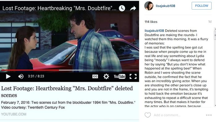 Συγκινεί η θλιμμένη κόρη του Γουίλιαμς στη Mrs. Doubtfire. Δείτε την σήμερα