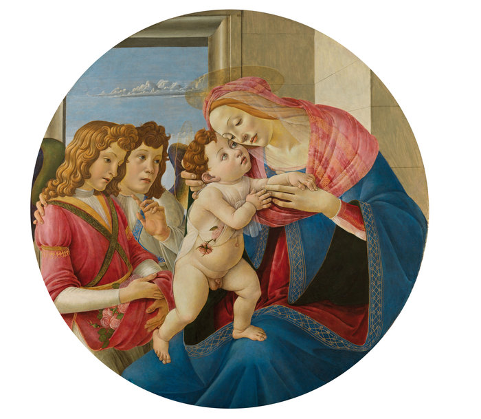 he Virgin and Child with Two AngelsArtist: Gemäldegalerie der Akademie der Bildenden Künste ViennaDate: c.1490 by Sandro BotticelliCredit line: Image courtesy Gemäldegalerie der Akademie der Bildenden Künste Vienna