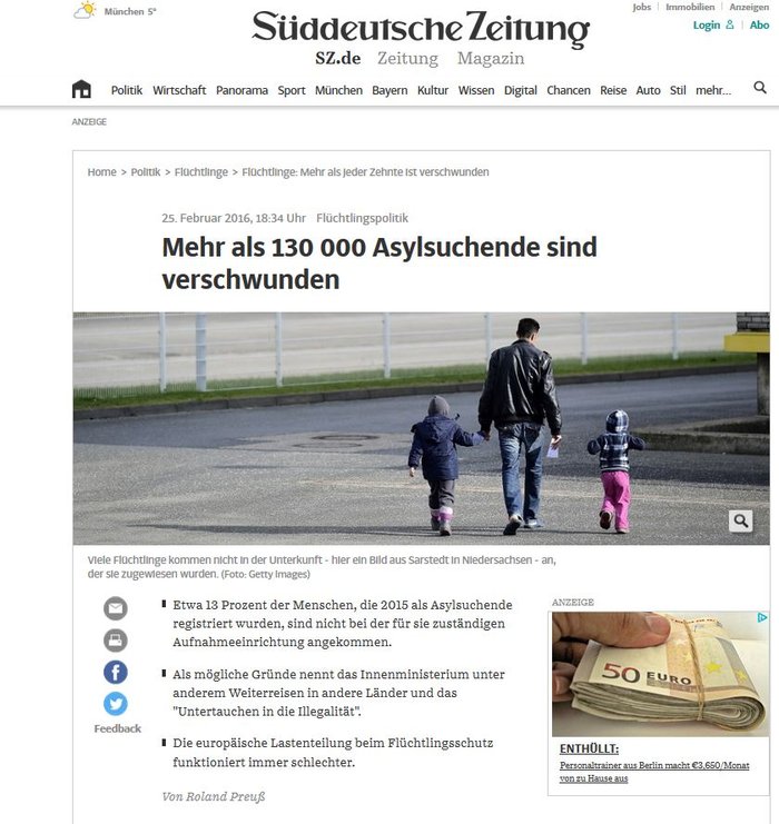 Sueddeutsche Zeitung: 130.000 πρόσφυγες στη Γερμανία έχουν... εξαφανιστεί