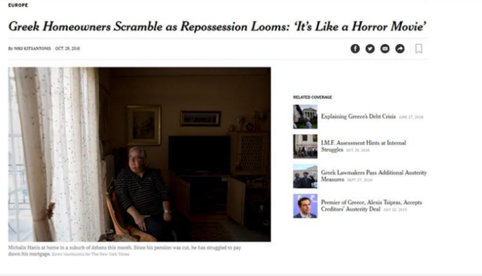 NYT: Ταινία τρόμου οι κατασχέσεις ακινήτων στην Ελλάδα
