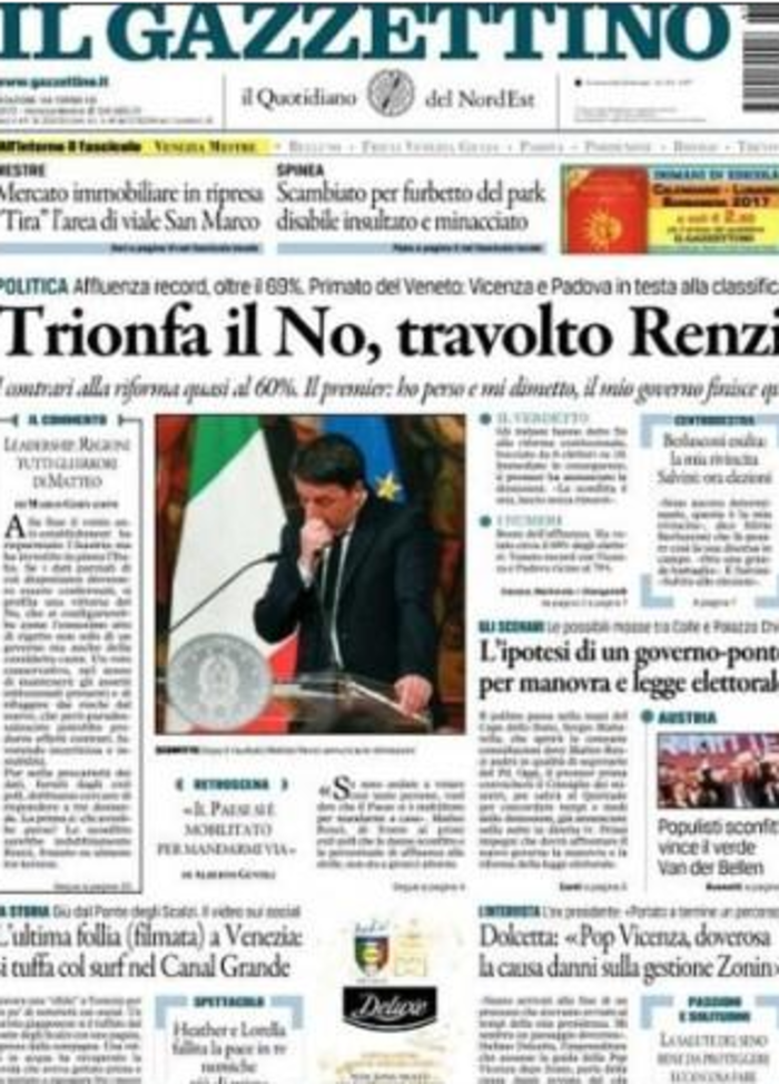 GAZZETTINΟ: ''Θριαμβεύει το ΟΧΙ, συγκλονισμένος ο Ρέντσι''