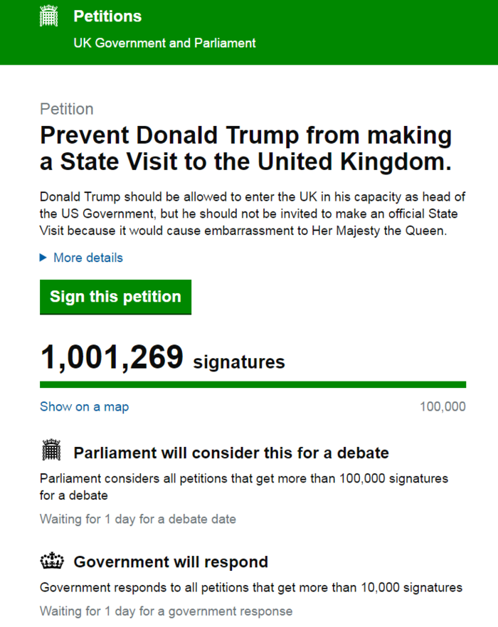 Χαμός στη Βρετανία: 1 εκατ. «όχι» στην επίσκεψη του Τραμπ