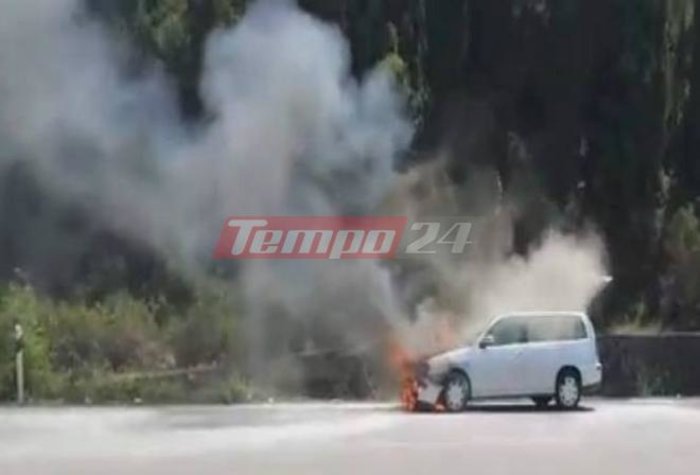 Aυτοκίνητο τυλίχθηκε στις φλόγες στην εθνική οδό Πατρών-Πύργου [εικόνες]