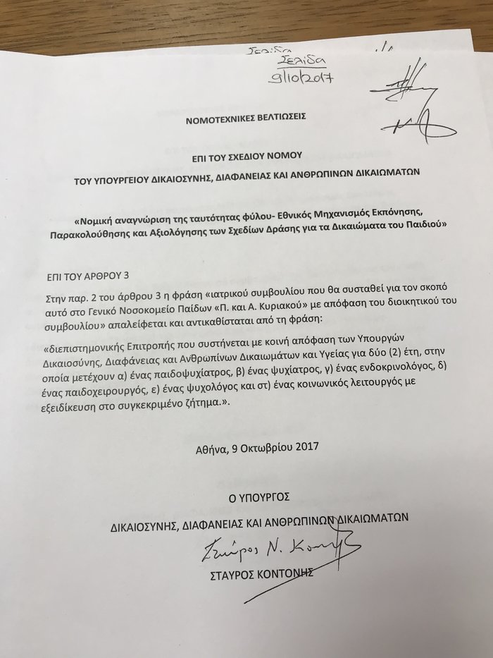 Οι αλλαγές στη διάταξη για τη διόρθωση φύλου στους ανήλικους