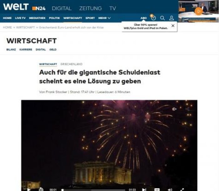 Die Welt: «Ευφορία στην Ακρόπολη - Η Ελλάδα ξεπερνά κάθε προσδοκία»