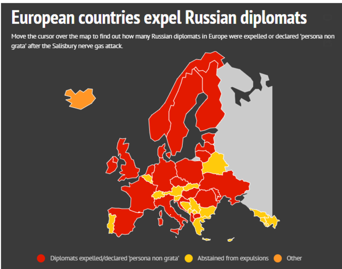 Ποιες χώρες ψήφισαν υπέρ των απελάσεων Ρώσων διπλωματών-χάρτης