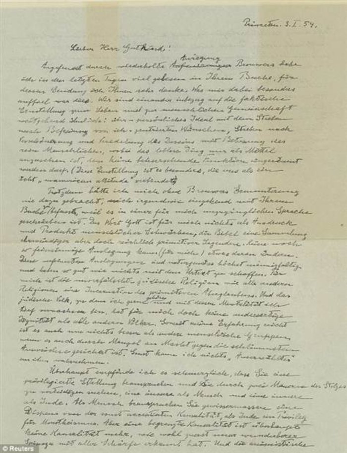 Η "Επιστολή του Θεού" του Αϊνστάιν θα πουληθεί σε δημοπρασία τον Δεκέμβριο