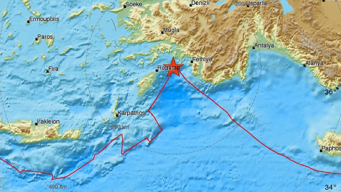 Σεισμός 4,4 Ρίχτερ ανατολικά της Ρόδου